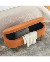 Ottoman Oval Storage Bench,Rubber Wood Leg,Orange(46."x17.7"x10.8")