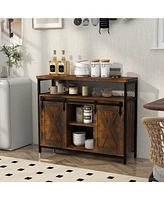 Buffet Cabinet with 3-Level Adjustable Shelves and 2 Sliding Barn Doors
