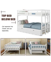 Twin Pull-Out Bunk Bed with Trundle Wooden Ladder