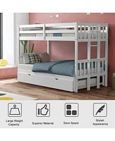 Twin Pull-Out Bunk Bed with Trundle Wooden Ladder