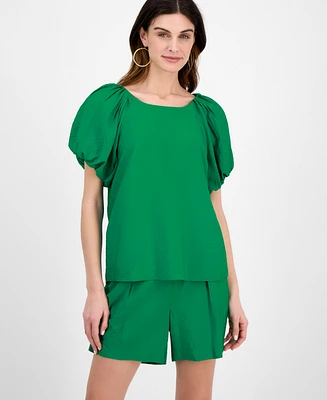 Anne Klein Petite Pleated-Bubble-Sleeve Blouse