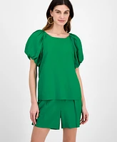 Anne Klein Petite Pleated-Bubble-Sleeve Blouse