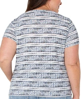 Liverpool Plus Ikat-Print Mitered Knit Short-Sleeve Top