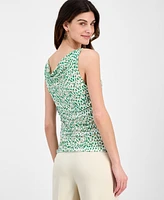 Anne Klein Women's Printed Cowlneck Ruched Sleeveless Top