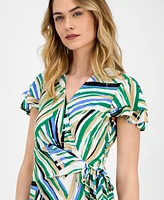 Anne Klein Petite Printed Cutter-Sleeve Wrap Dress