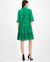 Anne Klein Women's Eyelet Embroidered Cotton Flare-Sleeve Shirtdress