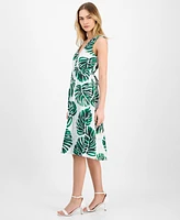 Anne Klein Women's Printed Cotton Eyelet V-Neck Dress