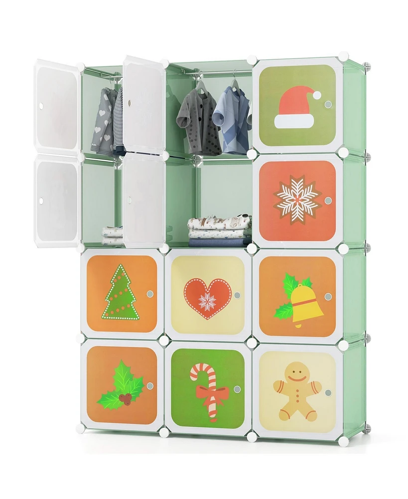 12 Cube Wardrobe Closet with Hanging Section and Doors For Kids