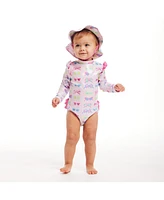 Infant Sunglasses Print Ruffle Back Rashguard w/Hat