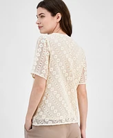 Anne Klein Women's Chevron-Lace Short-Sleeve Top