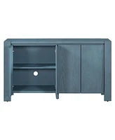 Retro 4-door Sideboard with Distressed Finish and Adjustable Shelves for Dining Room, Kitchen, and Living Room (Navy)
