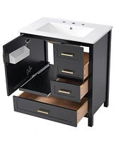 30" Black Bathroom Vanity with Soft-Close Storage