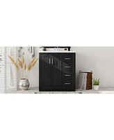30" Solid Wood Bathroom Vanity Set with Resin Sink and Soft Close Storage