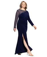 Betsy & Adam Plus Embellished Asymmetric Gown