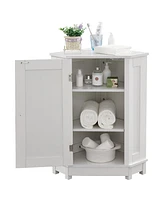 White Bathroom Cabinet Triangle Corner Storage Cabinet with Adjustable Shelf Modern Style Mdf Board