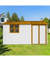 Metal garden sheds 10ftx12ft outdoor storage sheds white+yellow with window