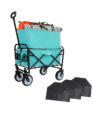 Multi-Use Foldable Wagon Cart with Liner Bags, Blue