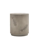 Unique Sea Life Style Round Side Table - Fish Design Magnesium Oxide, 16" x 18