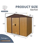 8ft x 4ft Outdoor Metal Storage Shed with Sliding Door and foundation for Backyard, Patio, Lawn (Coffee)