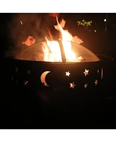 Fire Pit 32 Inch Outdoor Wood Burning Firepit with Screen Patio round about the moon and stars