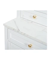 Freestanding Kitchen Pantry with Faux Marble Top (Set of 2)