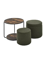 Multifunctional Ottoman Table with Drum Stool and Storage - Dark Green