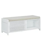 Distressed Shutter Storage Bench with Acacia Veneer for Retro Charm for Living Room, Entryway (White)