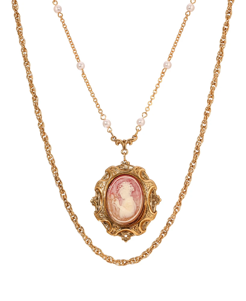 2028 Resin Cameo Double Chain Necklace