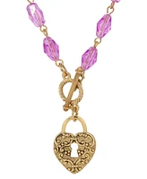 2028 Purple Bead Filigree Heart Pendant Necklace