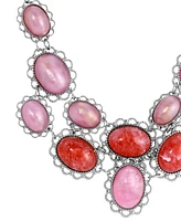 2028 Oval Pink Acrylic Stone Bib Necklace