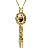 2028 Gold Tone Pink Flower Decal Whistle Necklace