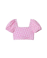 Toddler/Child Girls Smiley Print Textured Puff Sleeve Bikini