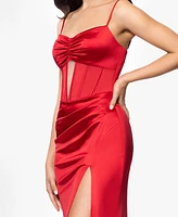 Blondie Nites Juniors' Sweetheart Corset Side-Slit Gown