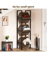 Tribesigns 3-Tier Basket Stand, Wood Snack Rack with Baskets, Rustic Vertical Fruit Stand Standing Storage Tower Organizer for Kitchen Bathroom Living