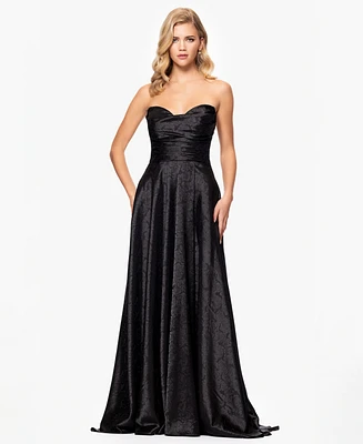 Blondie Nites Juniors' Jacquard Strapless Sweetheart Gown