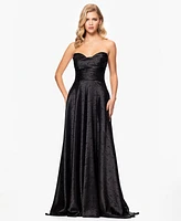 Blondie Nites Juniors' Jacquard Strapless Sweetheart Gown