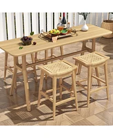 Patio Rattan Barstool with Footrest and Saddle Seat