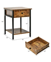 Gymax Industrial End Side Table Nightstand with Drawer Shelf