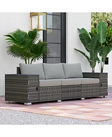 Outsunny Wicker Outdoor Couch, Patio Sofa with Storage, Cushions
