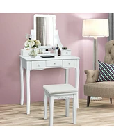 10 Dimmable Bulbs Vanity Dressing Table with 2 Dividers and Cushioned Stool
