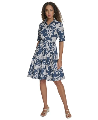 Calvin Klein Women's Cotton Tie-Waist Button-Front Dress