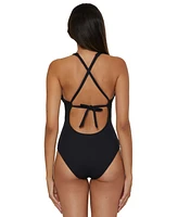 Becca Women's Modern Edge Textured Plunging-Neck Swimsuit