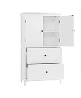 Bathroom Storage Cabinet, Cabinet with Two Doors and Drawers, Adjustable Shelf, Mdf Board, White