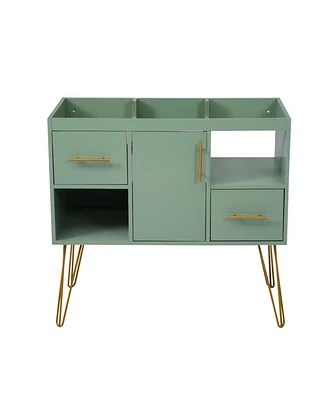 Freestanding 36" Bathroom Vanity, Green, 2 Drawers, 2 Storage Compartments