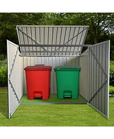 Garbage Bin Shed Stores 2 Trash Cans Metal Outdoor Bin Shed for Garbage Storage,Grey