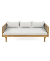 Acacia Wood Daybed with Water-Resistant Cushions and Rattan Armrests