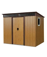 8 ft x 6 ft Outdoor Metal Storage Shed with Window and Transparent plate for Garden, Lawn (Coffee)