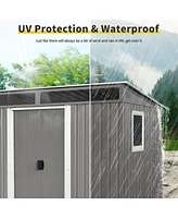 8 ft x 6 ft Outdoor Metal Storage Shed with Window,Transparent plate and lockable sliding door for Garden, Lawn (Gray)