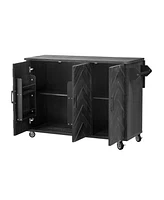 3D Wave Stripes Kitchen Island with Drop Leaf (Black)