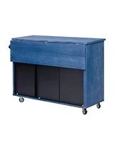 Navy Blue 51" Wave Kitchen Island with Drop Leaf and Storage